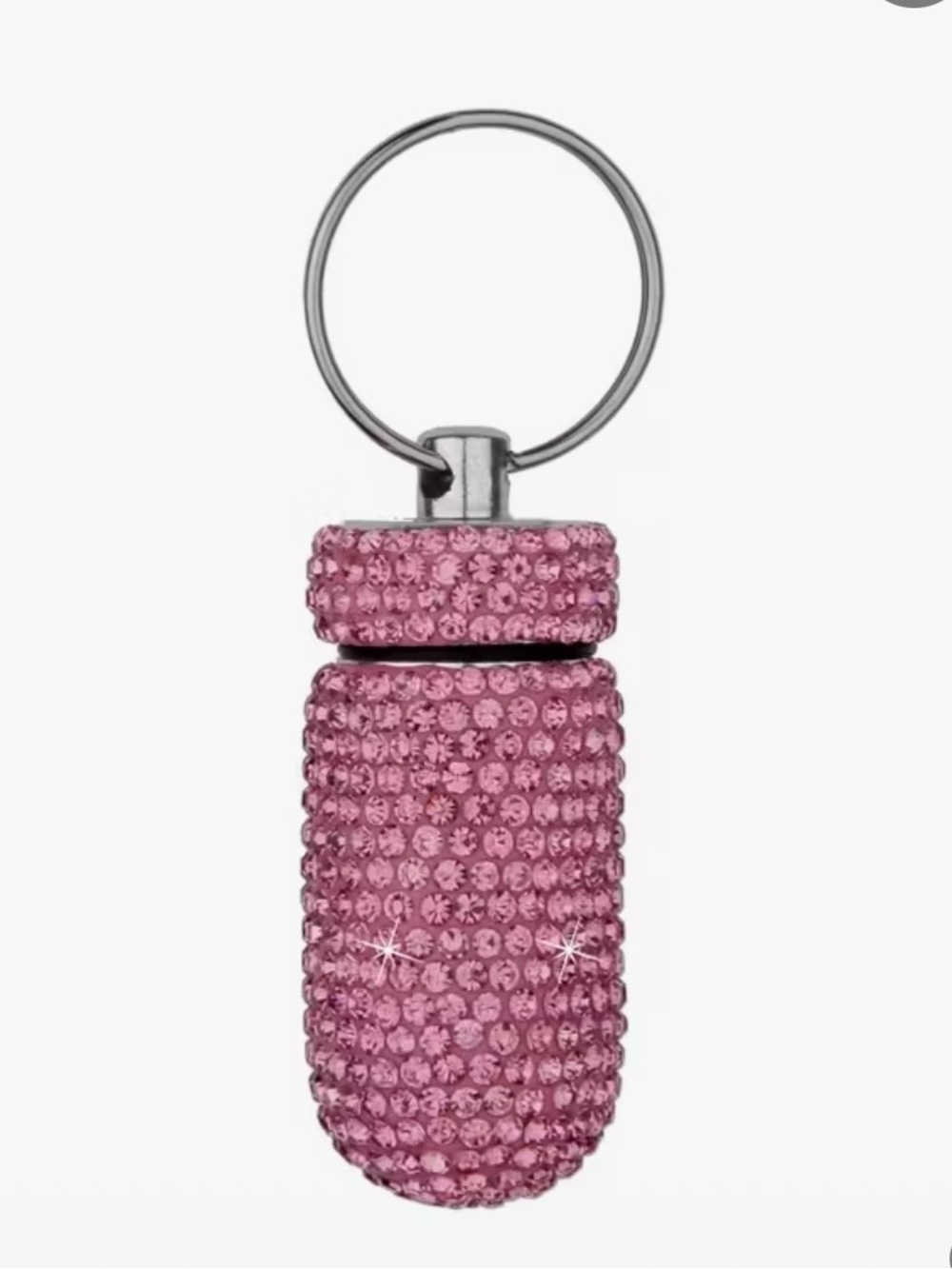 Hot Pink Bling Rhinestone Portable Pill Case Key Chain/Purse. New.